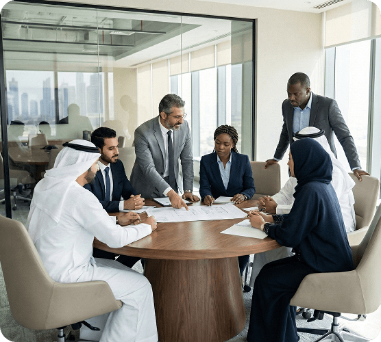 Hotrac Group team meeting in modern office