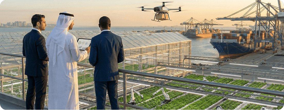 Hotrac Group - Business professionals viewing port operations with drone